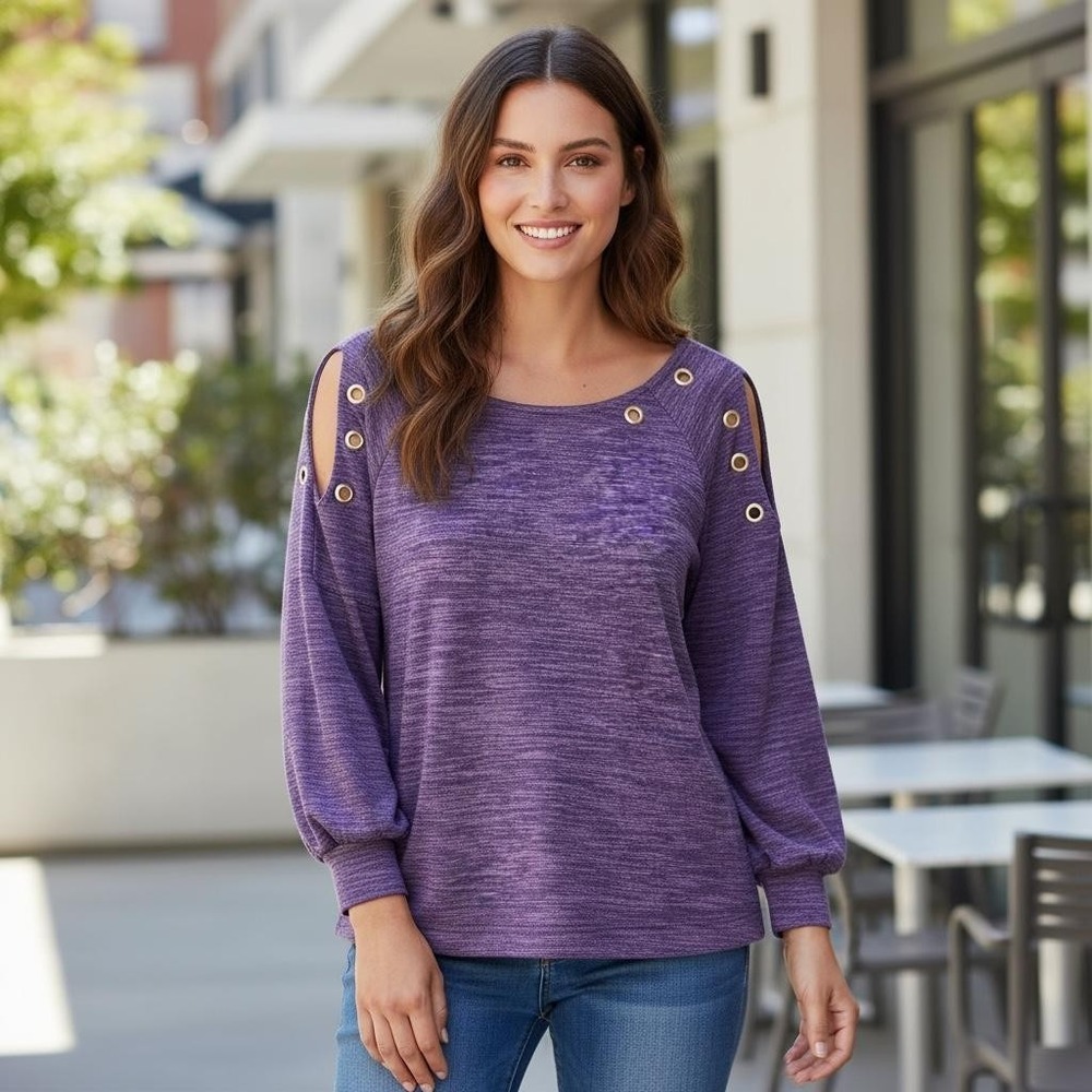 NY Collection Sweater Womens‎ 1X Grommet Cutout Pullover Long Sleeve Plus Size